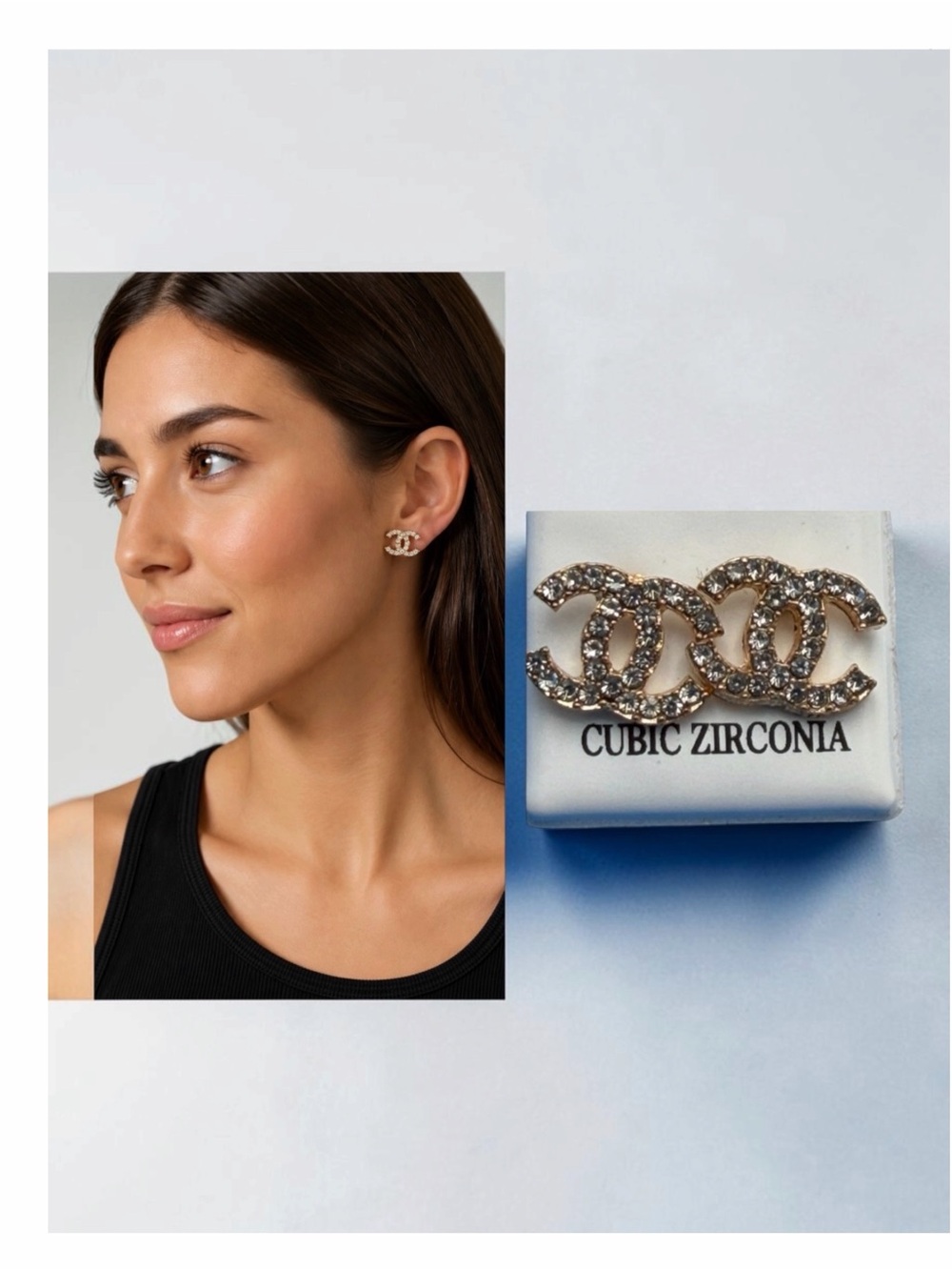 CC Monogram Style Rhinestone CZ Post Stud Earrings Fashion Jewelry